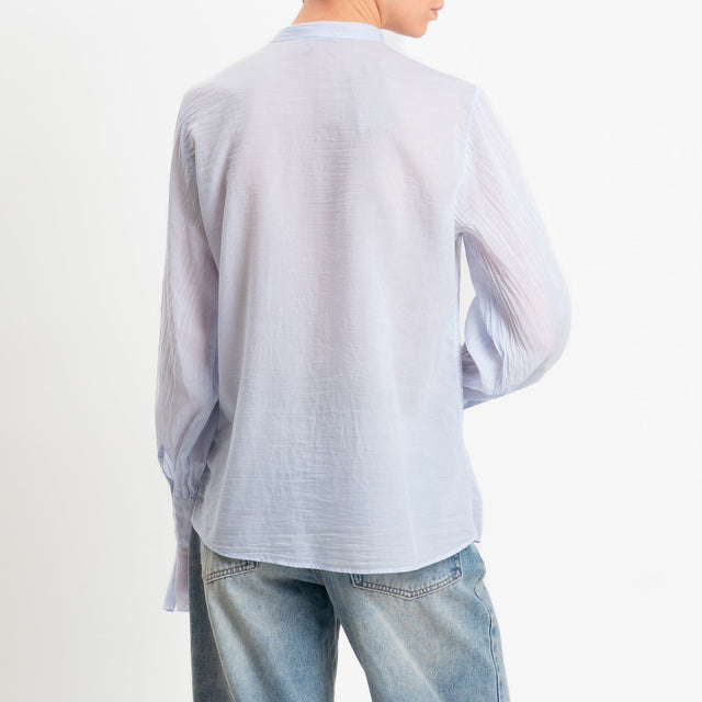 Zeroassoluto-Camicia jabot mussola di tencel/cotone - sky