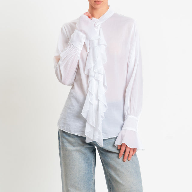 Zeroassoluto-Camicia jabot mussola di tencel/cotone - bianco