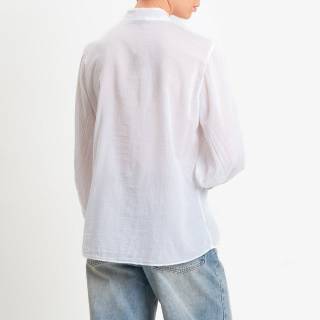 Zeroassoluto-Camicia jabot mussola di tencel/cotone - bianco
