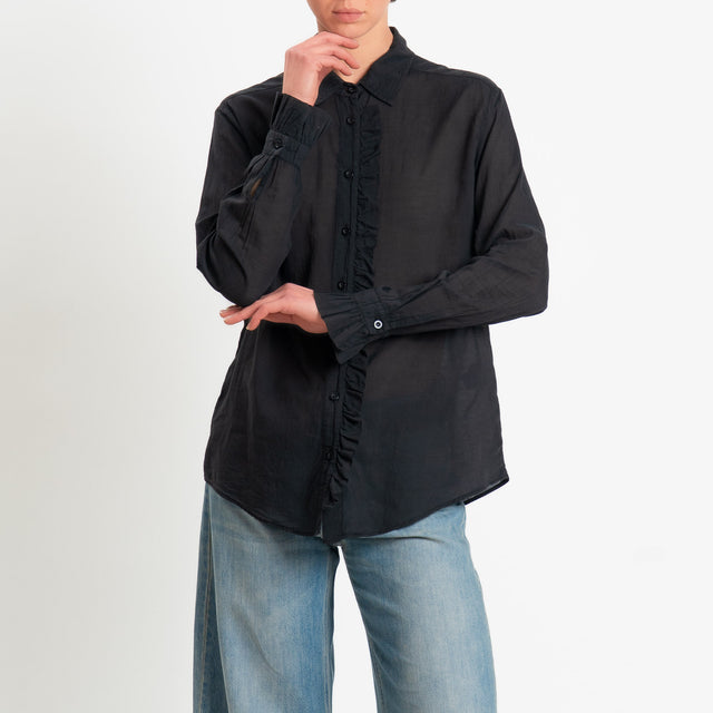 Zeroassoluto-Camicia rouches mussola di tencel/cotone - nero