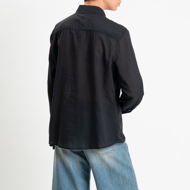 Zeroassoluto-Camicia rouches mussola di tencel/cotone - nero