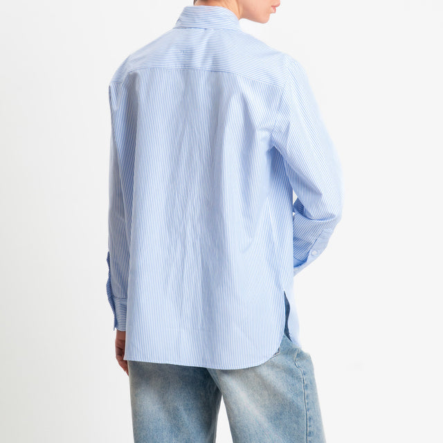 Zeroassoluto-Camicia righe con patch fiore - bianco/celeste