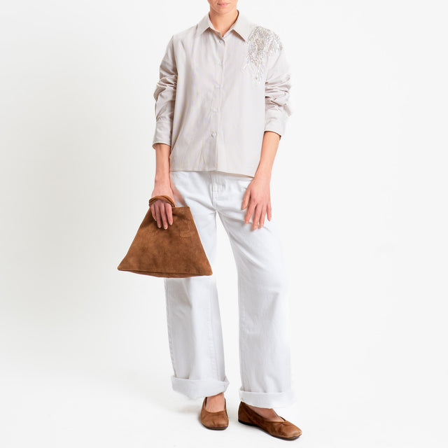 Zeroassoluto-Camicia a righe dettaglio strass - bianco/sabbia