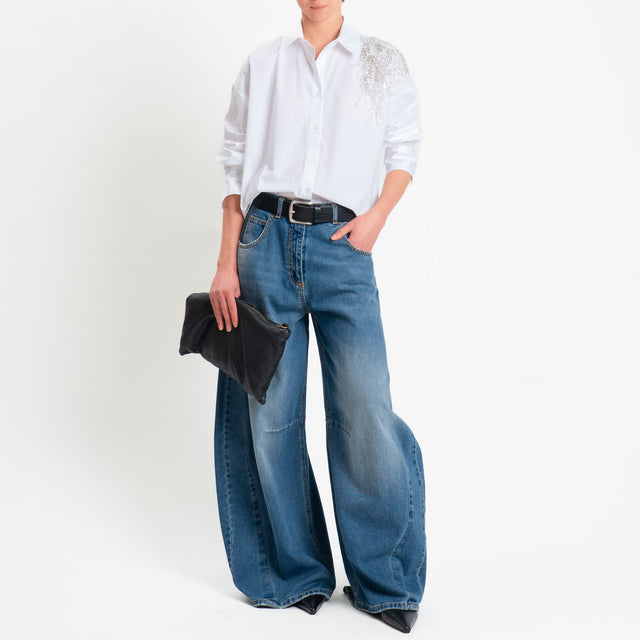 Zeroassoluto-Camicia in cotone dettaglio strass - bianco