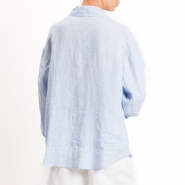 Zeroassoluto-Camicia 100% lino premium washed - celeste
