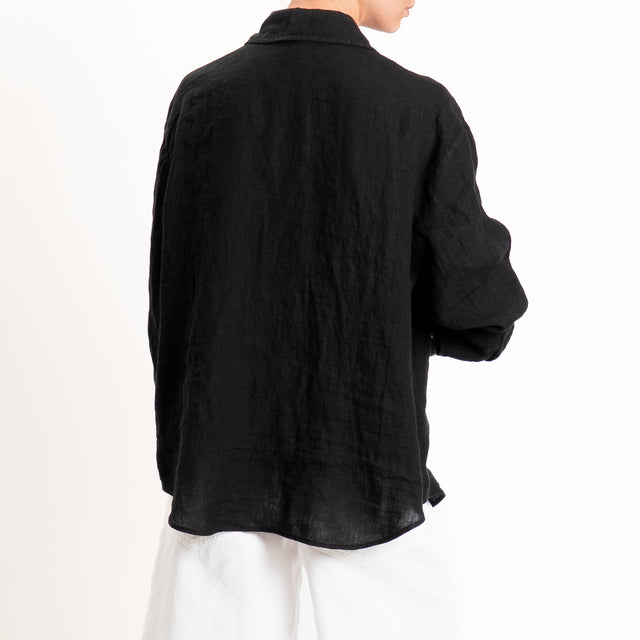 Zeroassoluto-Camicia 100% lino premium washed - nero