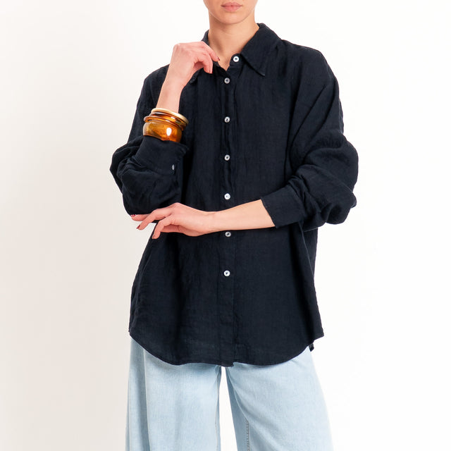 Zeroassoluto-Camicia 100% lino premium washed - blu