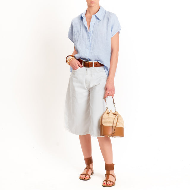 Zeroassoluto-Camicia smanicata 100% lino premium washed - celeste