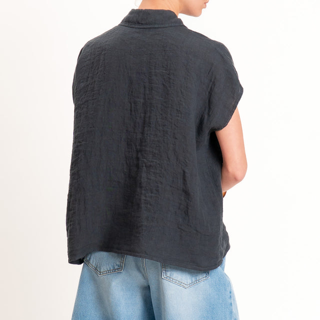 Zeroassoluto-Camicia smanicata 100% lino premium washed - piombo