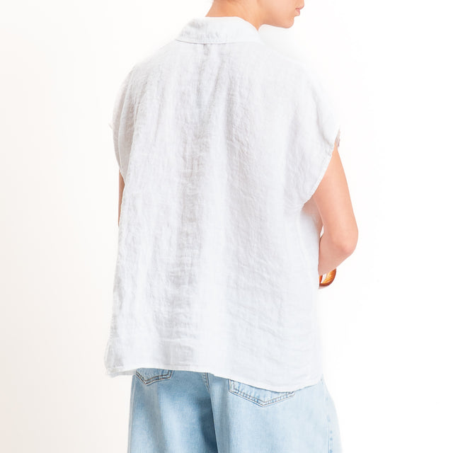 Zeroassoluto-Camicia smanicata 100% lino premium washed - bianco