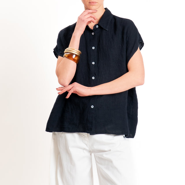Zeroassoluto-Camicia smanicata 100% lino premium washed - blu