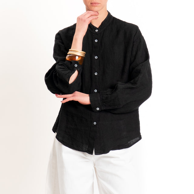 Zeroassoluto-Camicia collo coreana 100% lino premium washed - nero