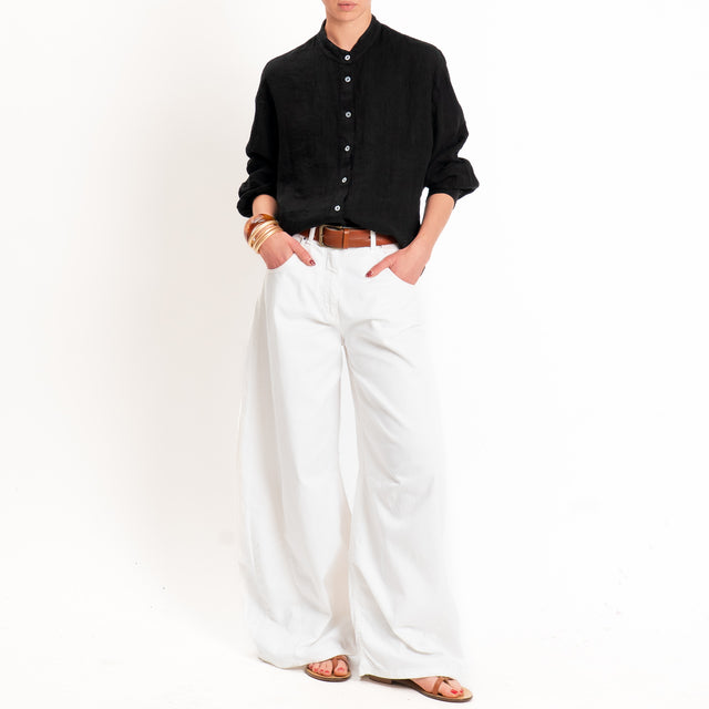 Zeroassoluto-Camicia collo coreana 100% lino premium washed - nero