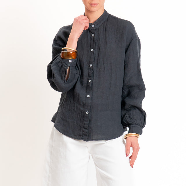 Zeroassoluto-Camicia collo coreana 100% lino premium washed - piombo