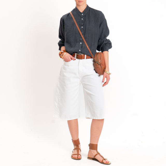 Zeroassoluto-Camicia collo coreana 100% lino premium washed - piombo