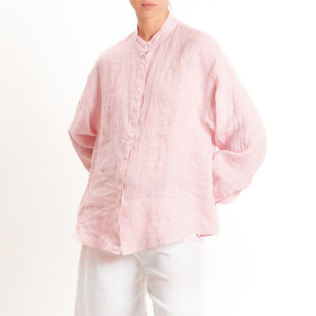 Zeroassoluto-Camicia collo coreana 100% lino premium washed - light pink