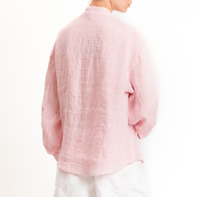 Zeroassoluto-Camicia collo coreana 100% lino premium washed - light pink