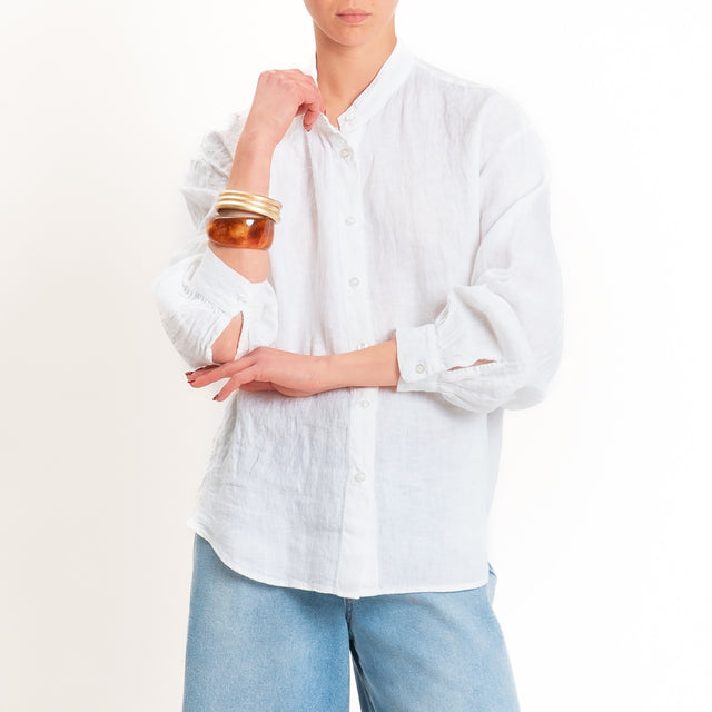 Zeroassoluto-Camicia collo coreana 100% lino premium washed - bianco