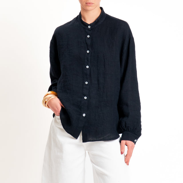 Zeroassoluto-Camicia collo coreana 100% lino premium washed - blu