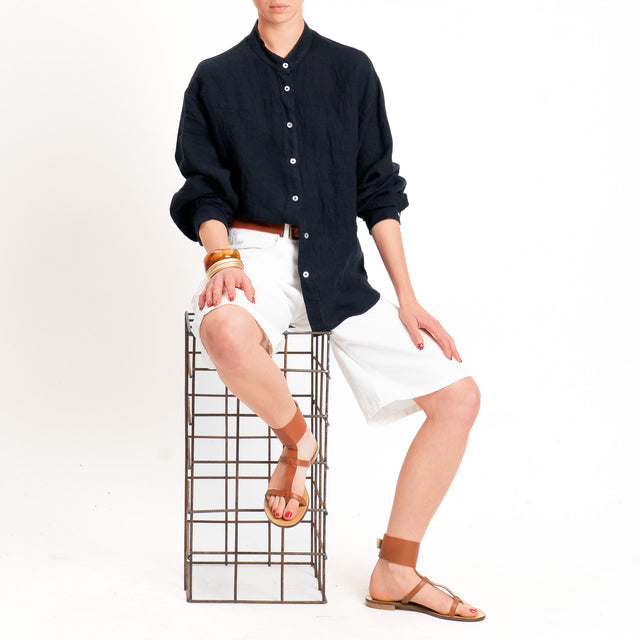 Zeroassoluto-Camicia collo coreana 100% lino premium washed - blu