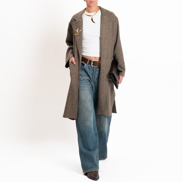 Zeroassoluto-Cappotto decostruito pied de poule - beige/jeans/tabacco
