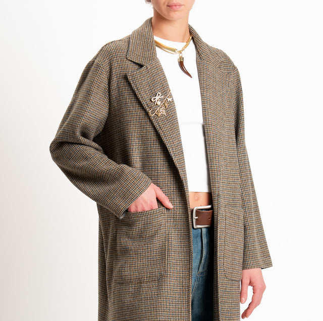Zeroassoluto-Cappotto decostruito pied de poule - beige/jeans/tabacco