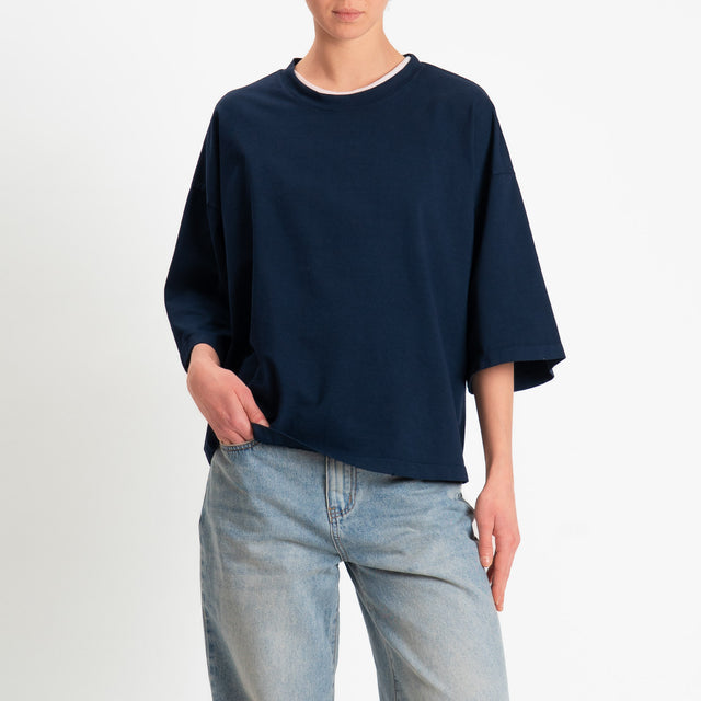 Zeroassoluto-Felpa scatola manica 3/4 stone wash high quality - blu