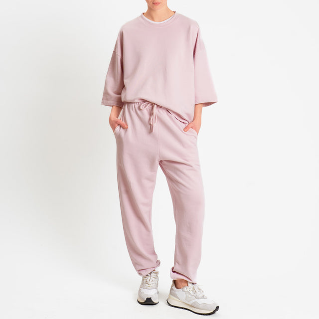 Zeroassoluto-Felpa scatola manica 3/4 stone wash high quality - light pink