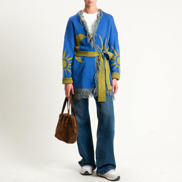 Zeroassoluto-Cardigan mohair fantasia sun DOUBLE FACE - indaco/olio