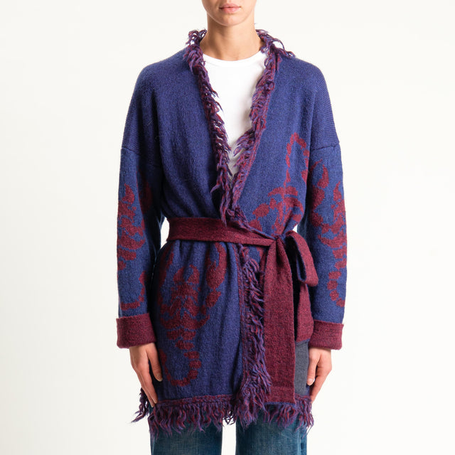 Zeroassoluto-Cardigan mohair fantasia scorpion DOUBLE FACE - blu/vino