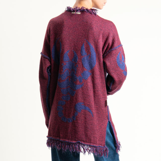 Zeroassoluto-Cardigan mohair fantasia scorpion DOUBLE FACE - blu/vino