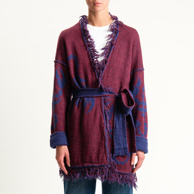 Zeroassoluto-Cardigan mohair fantasia scorpion DOUBLE FACE - blu/vino
