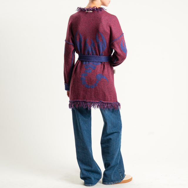 Zeroassoluto-Cardigan mohair fantasia scorpion DOUBLE FACE - blu/vino