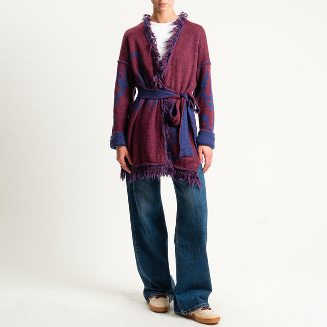 Zeroassoluto-Cardigan mohair fantasia scorpion DOUBLE FACE - blu/vino