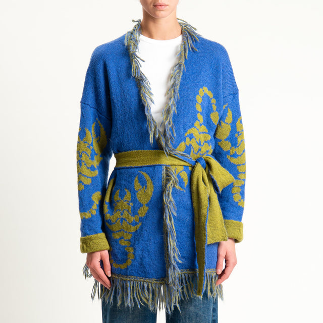 Zeroassoluto-Cardigan mohair fantasia scorpion DOUBLE FACE - indaco/olio