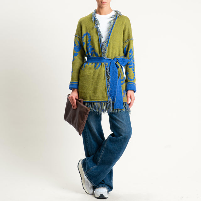Zeroassoluto-Cardigan mohair fantasia scorpion DOUBLE FACE - indaco/olio