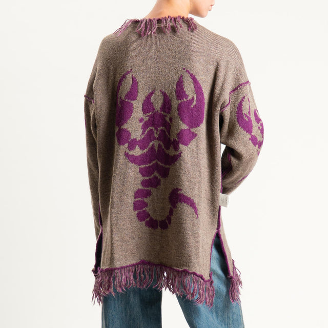 Zeroassoluto-Cardigan mohair fantasia scorpion DOUBLE FACE - malva/taupe