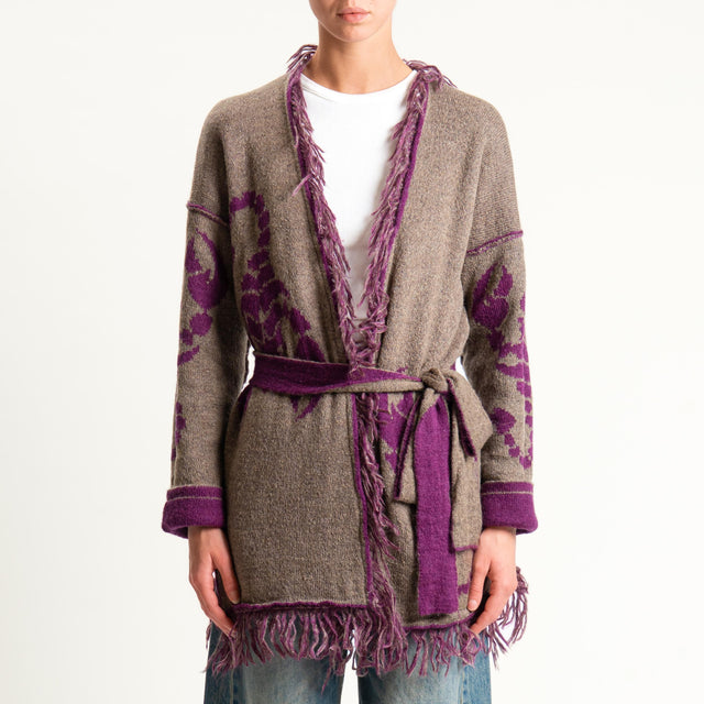 Zeroassoluto-Cardigan mohair fantasia scorpion DOUBLE FACE - malva/taupe
