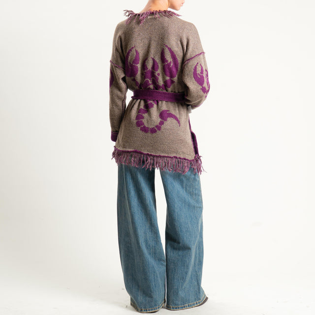 Zeroassoluto-Cardigan mohair fantasia scorpion DOUBLE FACE - malva/taupe