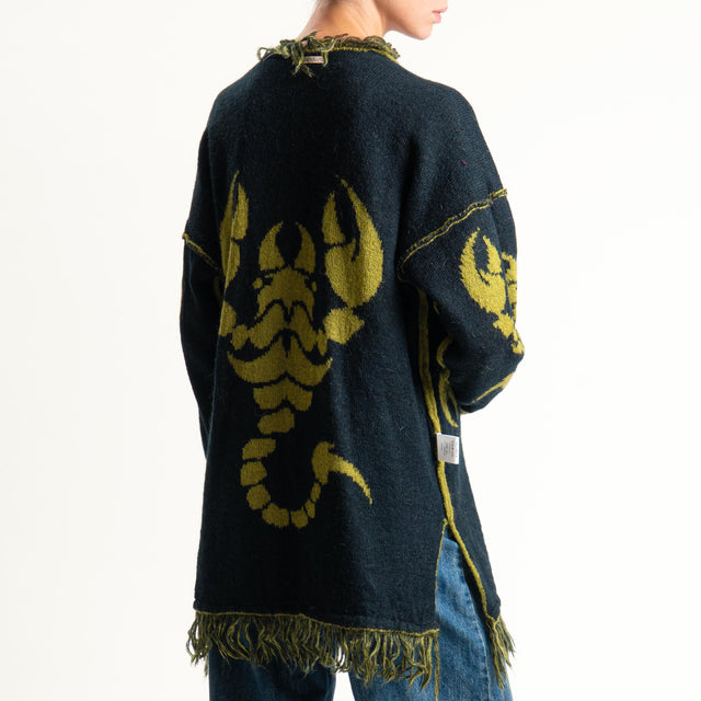 Zeroassoluto-Cardigan mohair fantasia scorpion DOUBLE FACE - olio/nero