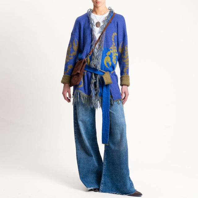 Zeroassoluto-Cardigan mohair fantasia scorpion DOUBLE FACE - indaco/olio (B)