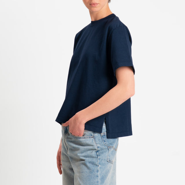 Zeroassoluto-T-shirt doppio filo superior fabric con spacchi laterali - blu