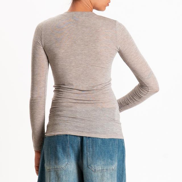 Zeroassoluto-T-shirt serafino misto cashmere - beige melange