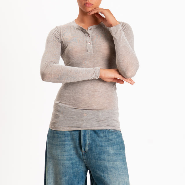 Zeroassoluto-T-shirt serafino misto cashmere - beige melange