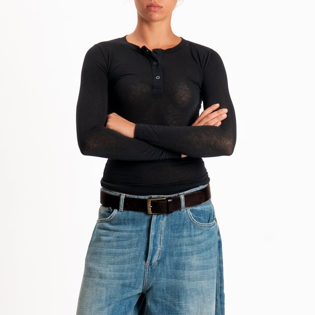 Zeroassoluto-T-shirt serafino misto cashmere - nero