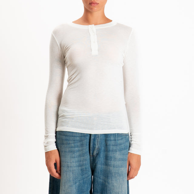Zeroassoluto-T-shirt serafino misto cashmere - panna