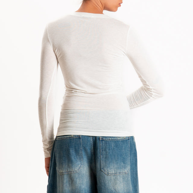 Zeroassoluto-T-shirt serafino misto cashmere - panna