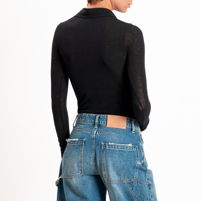 Zeroassoluto-T-shirt a polo misto Cashmere - nero