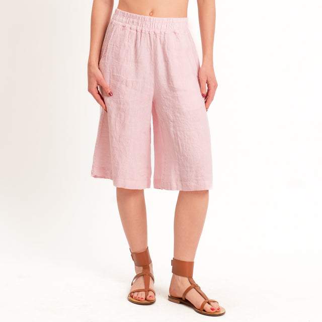 Zeroassoluto-Bermuda elastico in vita 100% lino premium washed- light pink