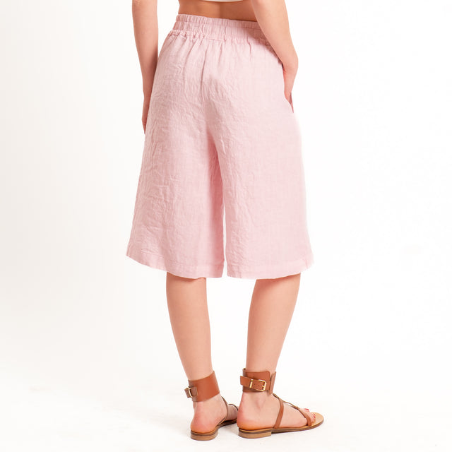 Zeroassoluto-Bermuda elastico in vita 100% lino premium washed- light pink